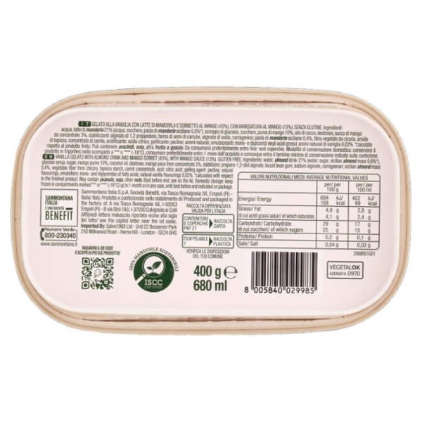 Sammontana Amando Gelato alla Vaniglia e Sorbetto al Mango con Variegatura al Mango 400 g