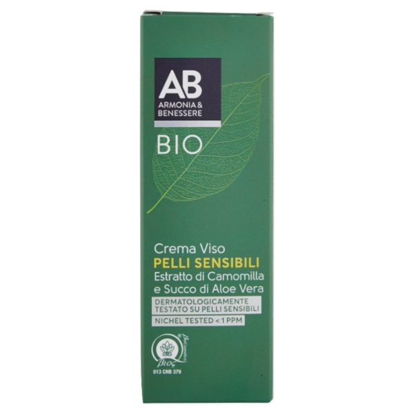 Armonia & Benessere Crema Viso per Pelli Sensibili Bio con Estratto di Camomilla e Succo Aloe 50 ml
