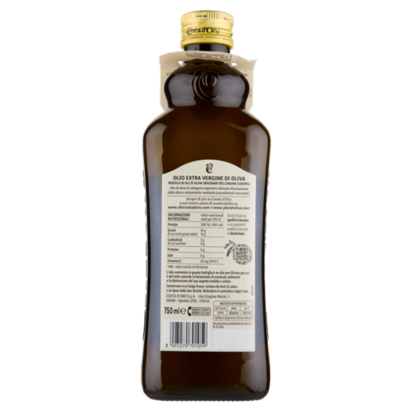 Costa d'Oro l'Extra Non Filtrato Fruttato Olio Extra Vergine di Oliva 750 ml
