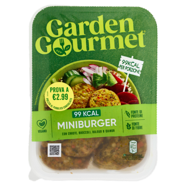 GARDEN GOURMET Mini Burger Vegano 99kcal con Carote, Broccoli, Bulgur e Quinoa 3 porzioni 198g