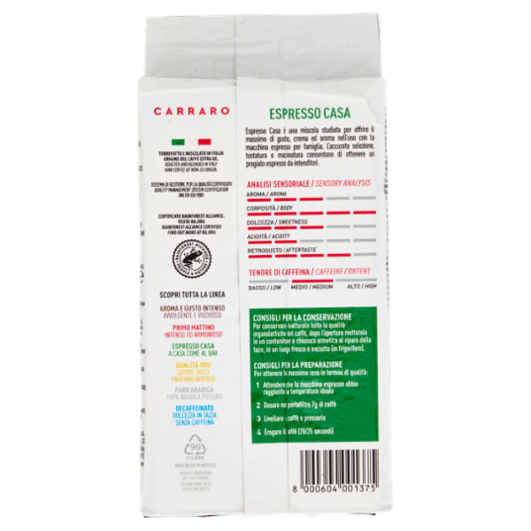 Carraro Espresso Casa Ground Coffee 250 g