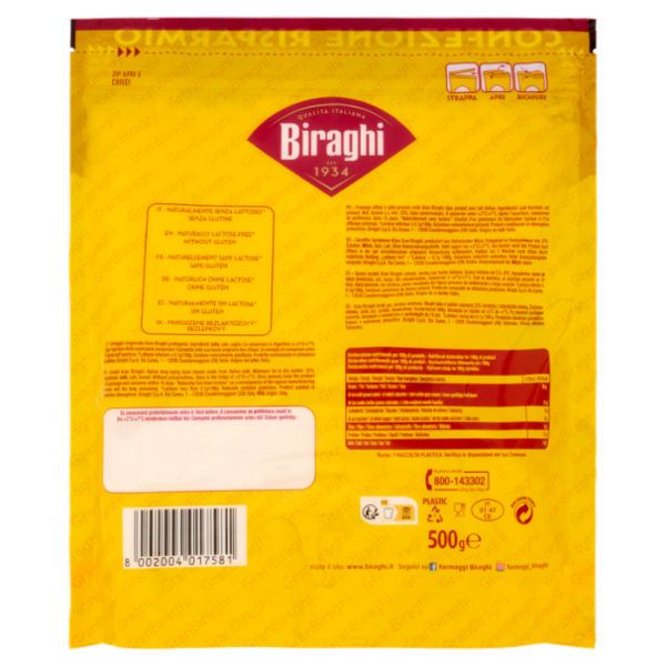 Biraghi Gran Biraghi Formaggio Stagionato Grattugiato Fresco 500 g