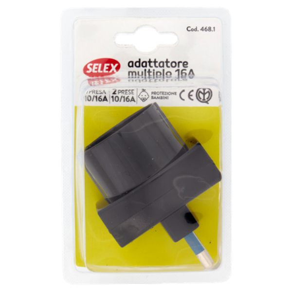 Selex Adattatore Pluristandard Spina 16A + 2 Prese 10/16A(Ita) + 1 Presa 10-16A(Ted) Nero