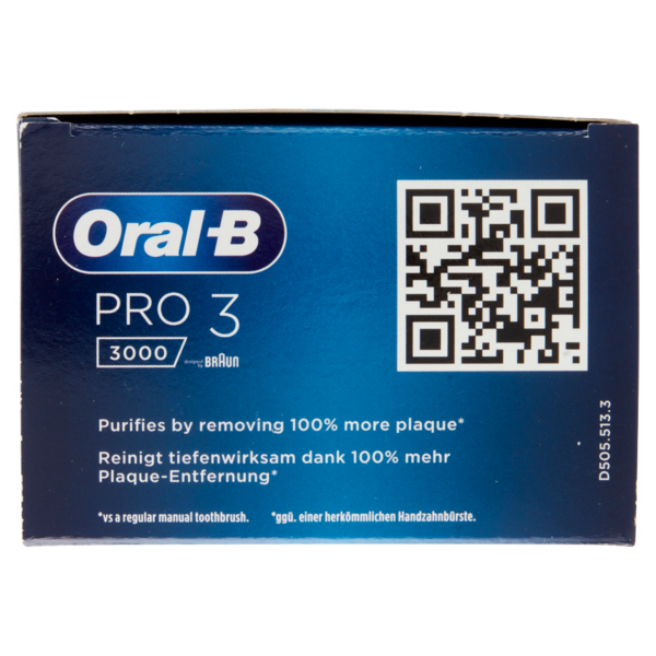 Oral-B Power Spazzolino Elettrico Ricaricabile Pro3 3000 Pure Clean Nero con Setole Carbone