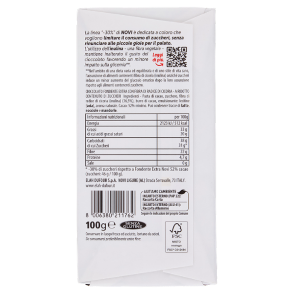 Novi Fondente -30% di Zuccheri* 100 g