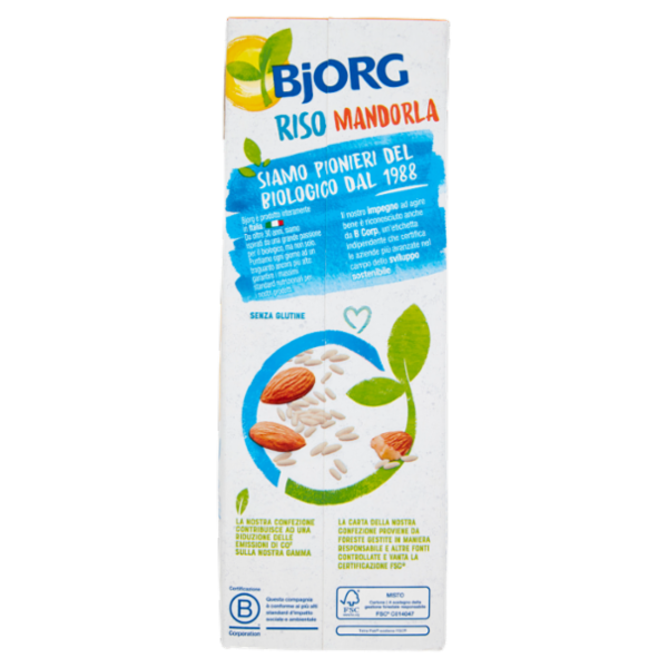 Bjorg Riso e Mandorla Bevanda Vegetale Biologica, Senza Zuccheri Aggiunti, Prodotto in Italia, 1L