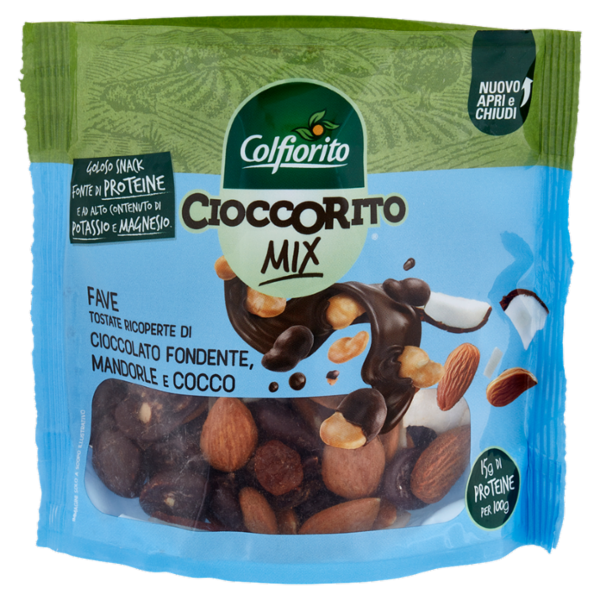 Colfiorito Cioccorito Mix Fave Tostate Ricoperte di Cioccolato Fondente, Mandorle e Cocco 150 g