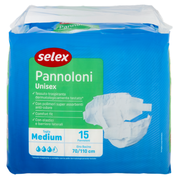 Selex Pannoloni Unisex con Elastici e Barriere Laterali Taglia Medium 15 pezzi