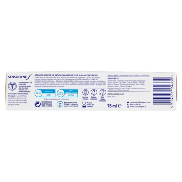 Sensodyne Sensibilità & Gengive Whitening, Dentifricio per Denti sensibili e Fastidi Gengivali, 75ml