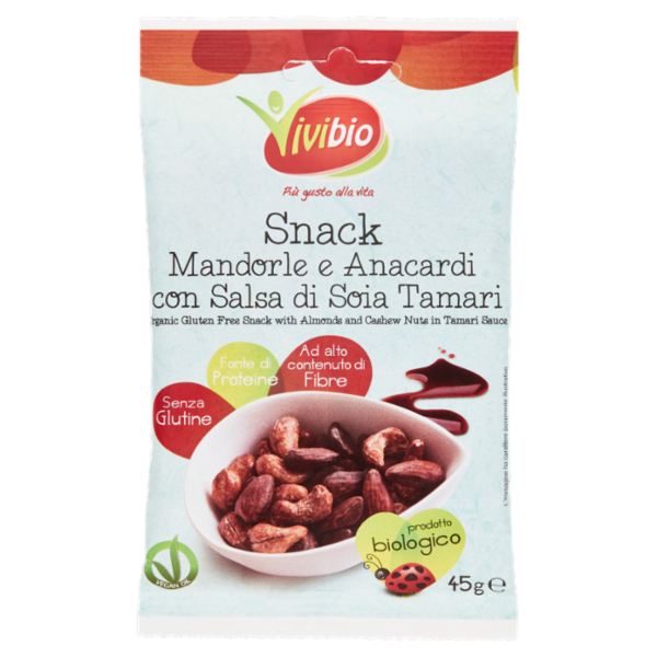Vivibio Snack Mandorle e Anacardi con Salsa di Soia Tamari 45 g