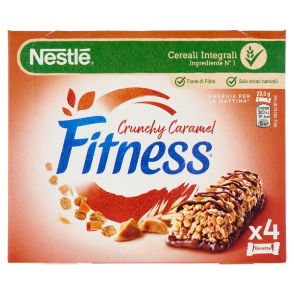 FITNESS Crunchy Caramel Barrette Cereali Integrali con Cioccolato e Caramello 4 pezzi da 23,5g