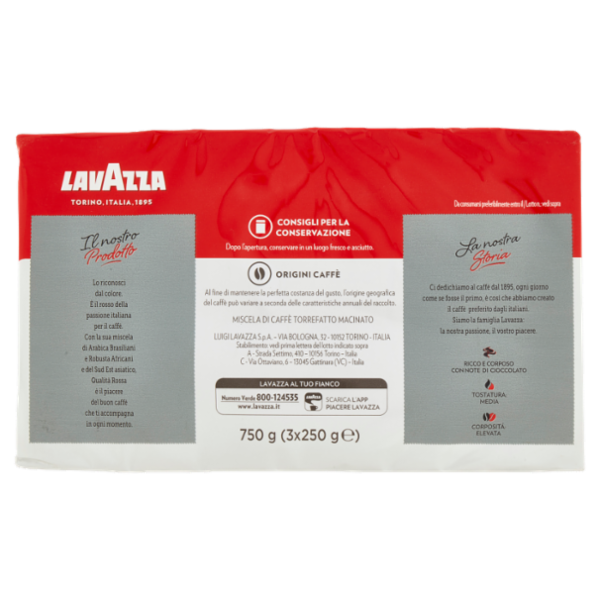 Lavazza Qualità Rossa Caffè Macinato 3 x 250 g