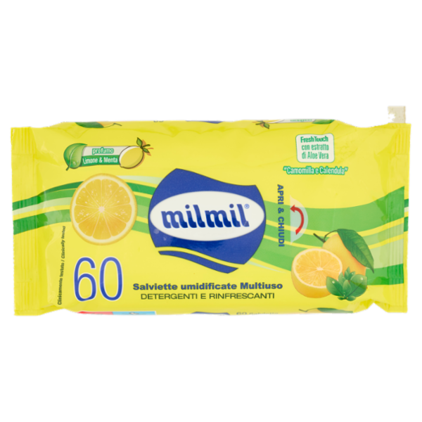 milmil Salviette umidificate Multiuso profumo Limone & Menta 60 pz