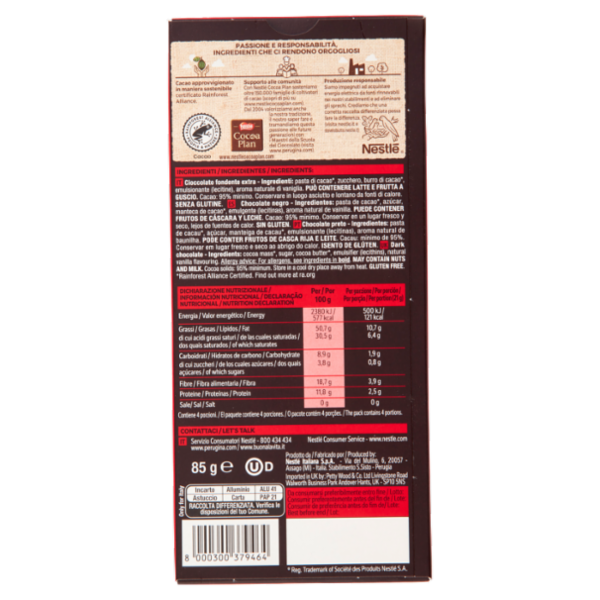 PERUGINA NERO Fondente Extra 95% Tavoletta Cioccolato Fondente 85g