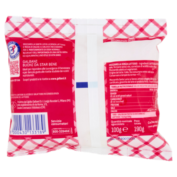 Galbani Santa Lucia La Senza Lattosio Mozzarella 100 g