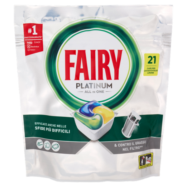 Fairy Pastiglie Lavastoviglie Platinum All in One, Detersivo Piatti Limone, 21 Capsule 313 g