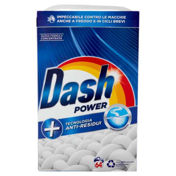 Dash Power Detersivo Lavatrice in Polvere, Tecnologia Anti-Residui, 64 Lavaggi 3200 g
