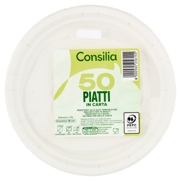 Consilia Piatti in Carta Bianchi Biodegradabili e Compostabili 18 cm 50 pezzi