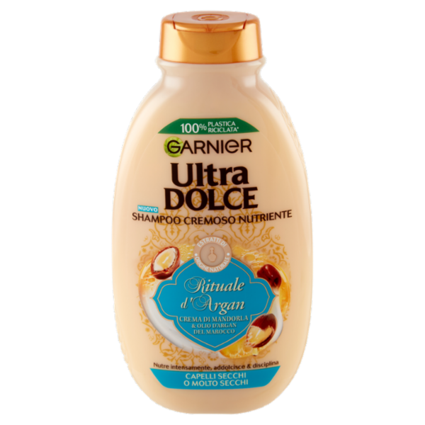 Garnier Ultra Dolce Shampoo con crema di Mandorla e Olio d'argan per capelli molto secchi, 250 ml