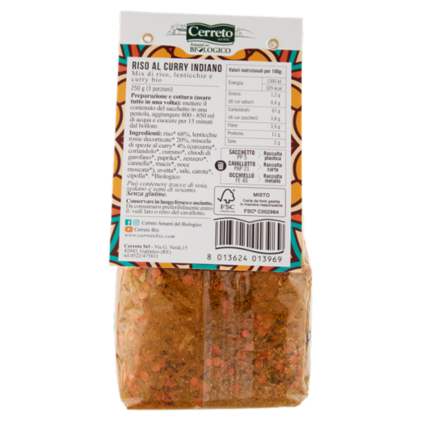 Cerreto Gli Etnici Riso al Curry Indiano Riso e lenticchie rosse al curry 250 g
