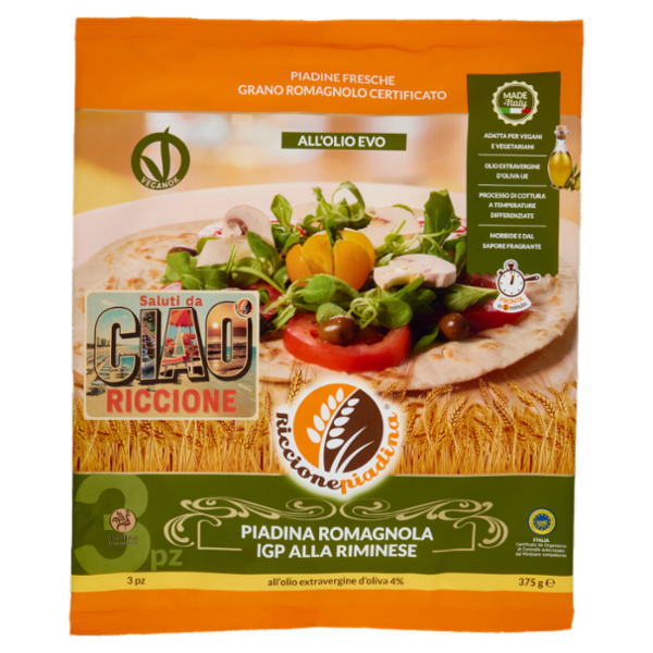 Riccionepiadina Piadina Romagnola IGP alla Riminese all'olio extravergine d'oliva 4% 3 pz 375 g