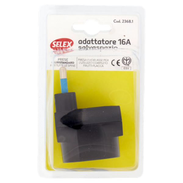 Selex Adattatore Pluristandard Spina 16A + 2 Prese Bivalenti + 1 Presa Tedesca Nero
