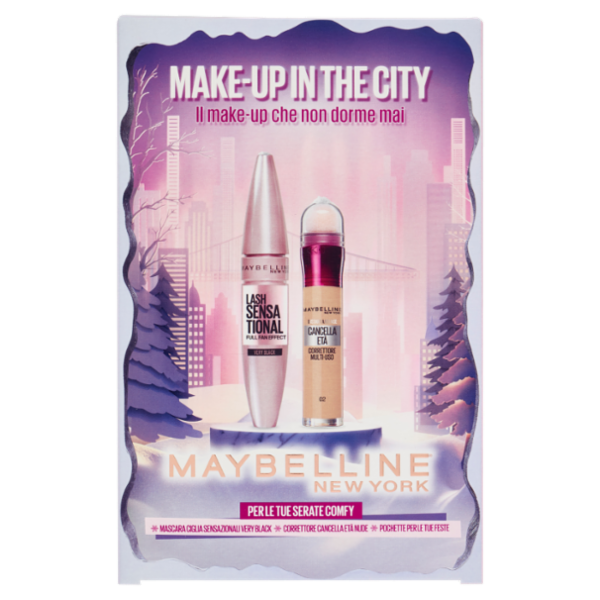 Maybelline New York Make-Up in the City Mascara Ciglia Sensazionali + Cancella Età Nude02 + Pochette