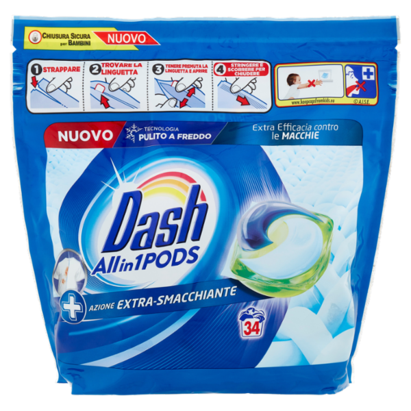 Dash Pods Allin1 Detersivo Lavatrice Capsule Bucato + Azione Extra-Smacchiante 34 Lavaggi 924,8 g