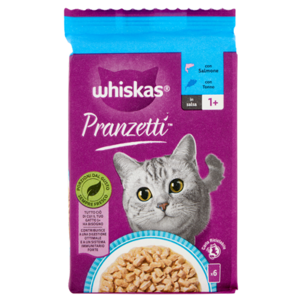 Whiskas Pranzetti Cibo Umido Gatto con Salmone e Tonno in Salsa 6x50g