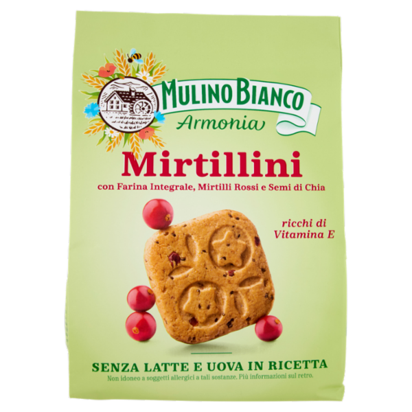 Mulino Bianco Armonia Mirtillini Biscotti Farina Integrale Mirtilli Rossi Senza Latte e Uova 270g