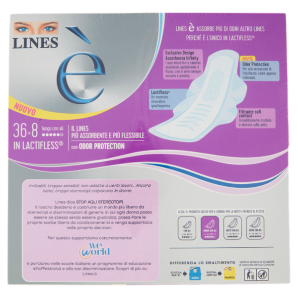 Lines è Assorbenti lungo con ali 36+8 pz