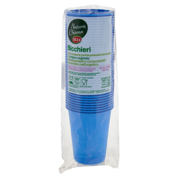 Selex Natura Chiama Bicchieri Biodegradabili e Compostabili Ecologici Azzurri 200cc 40 pezzi