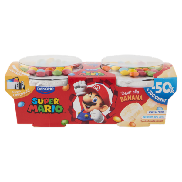 DANONE Super Mario, Yogurt gusto Banana con Confettini, 2x110g