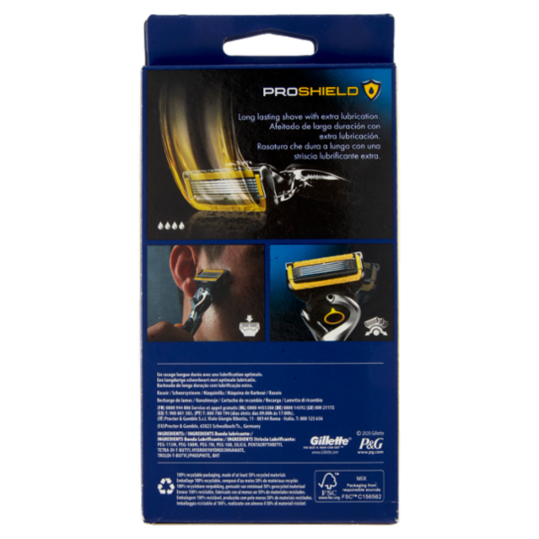 Gillette Rasoio da Uomo ProShield Manico Flexball + Lamette di Ricambio, 2 Ricariche