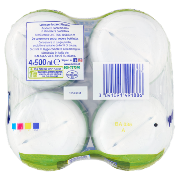 MELLIN 1 - Latte di Partenza Liquido per Lattanti dalla nascita al 6° mese compiuto, 4x500ml