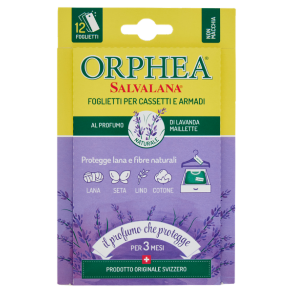 Orphea Salvalana Foglietti per Cassetti e Armadi al Profumo Naturale di Lavanda Maillette 12 x 0,65g