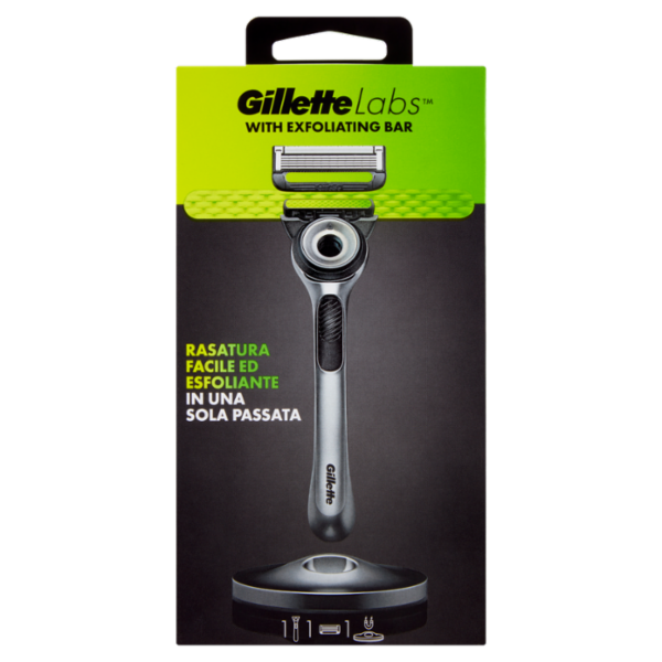 Gillette Rasoio da Uomo Labs Silver Manico + Lamette di Ricambio, 1 Ricarica