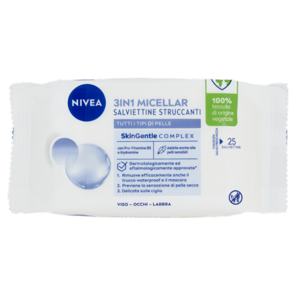 Nivea 3in1 Micellar Salviettine Struccanti Tutti i Tipi di Pelle 25 pz
