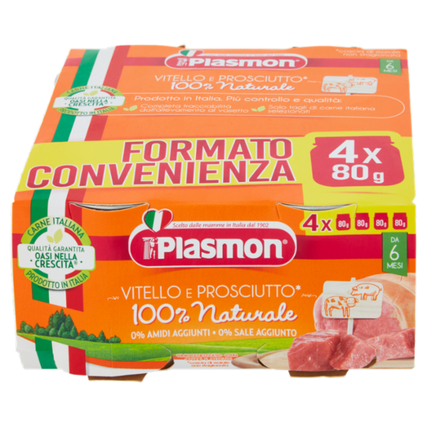 Plasmon Vitello e Prosciutto* Omogeneizzato con Carne e Cereale 4 x 80 g