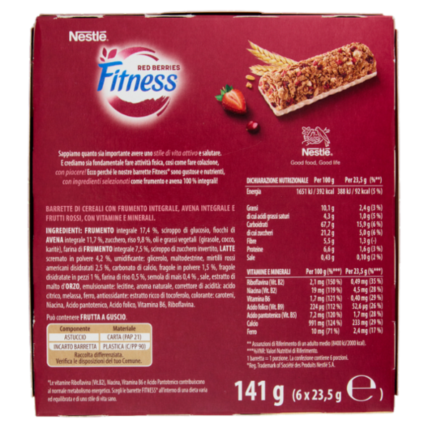 FITNESS Red Berries Barrette Cereali Integrali con Frutti Rossi 6 pezzi da 23,5g