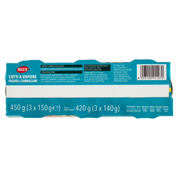 Selex Fagioli Cannellini Cotti a Vapore 3x150 g