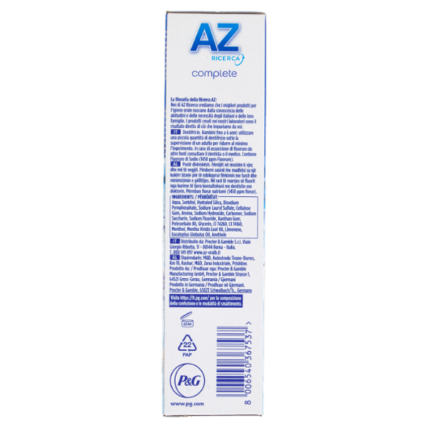 AZ Ricerca Dentifricio Complete Plus Freschezza Intensa Menta Fresca 65 ml