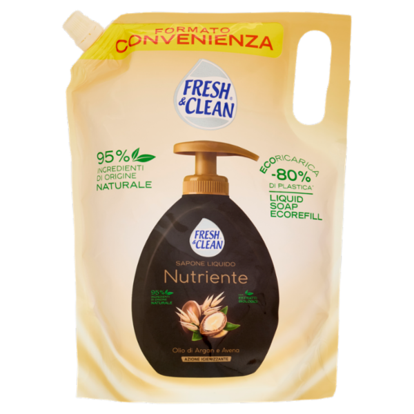 Fresh & Clean Sapone Liquido Nutriente Olio di Argan e Avena Ecoricarica 1000 ml