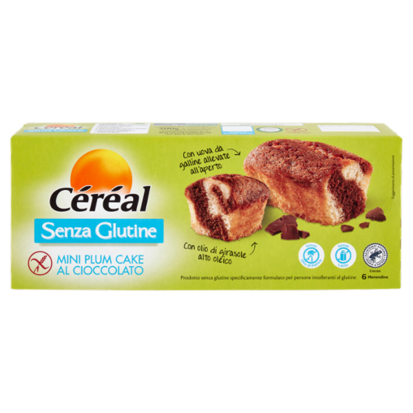 Céréal, Mini Plum Cake Gusto Cioccolato, Senza Glutine, Senza olio di palma - 6x200g