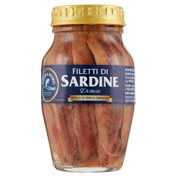 L'Isola d'Oro Filetti di Sardine Distese in Olio di Semi di Girasole 160 g