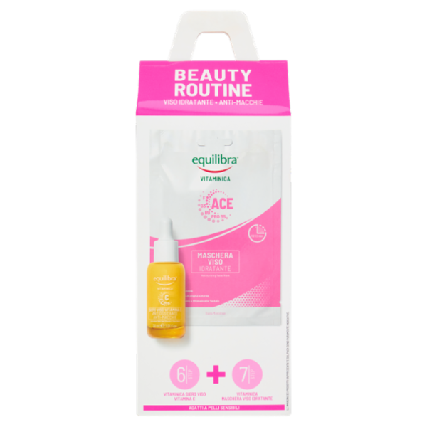 equilibra Vitaminica Beauty Routine Viso Idratante - Anti-Macchie Maschera + Siero Viso Vitamina C 3