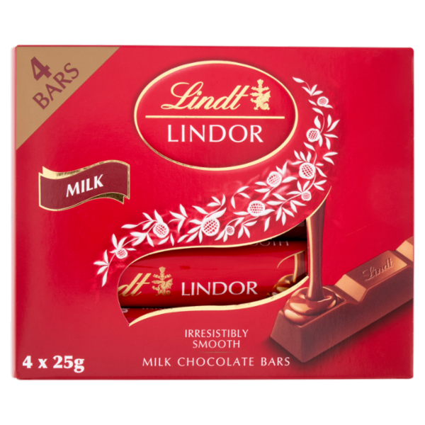 Lindt Lindor Barrette snack cioccolato al latte confezione 4 x 25 g