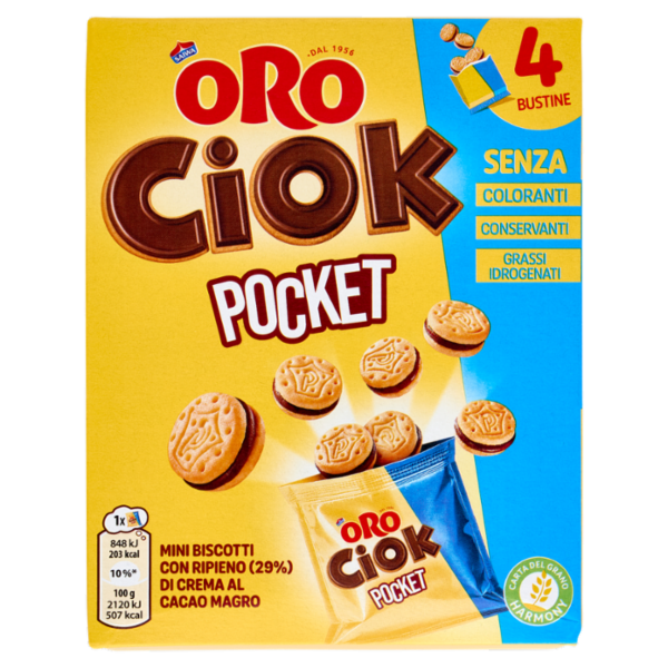 Oro Ciok Pocket Mini biscotti ripieni di crema al cacao magro - 4 x 40 g