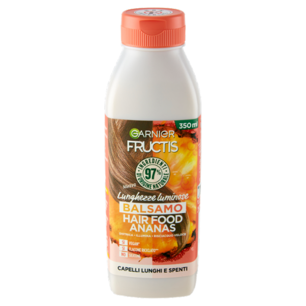 Garnier Balsamo Lunghezze Luminose Fructis Hair Food Ananas, per capelli lunghi e spenti, 350 ml
