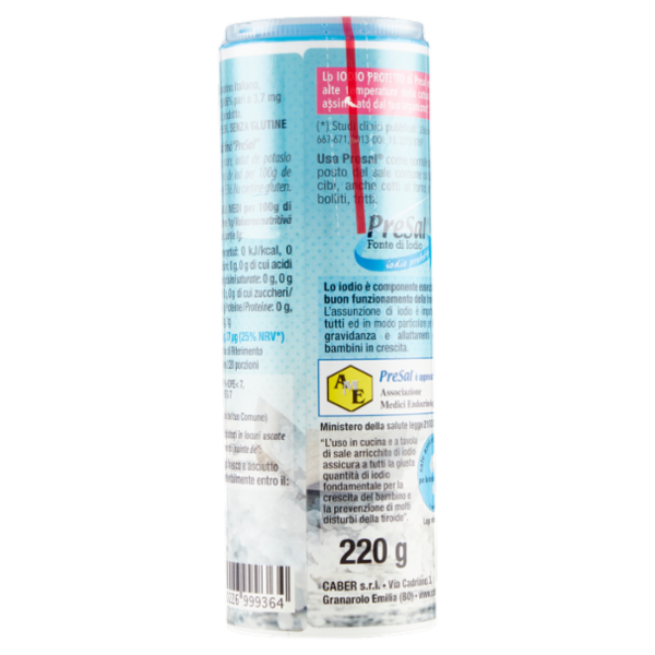 Caber PreSal Sale Marino iodato con Iodio Protetto Fino 220 g
